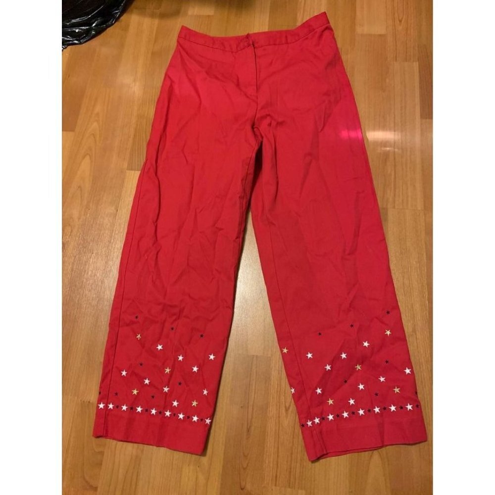 Casual Corner Annex Embroidered Patriotic Red Capris Pants Size 4P Petite Womens